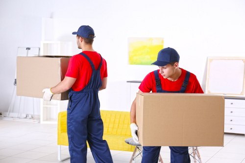 Man and van team loading boxes into a moving vehicle