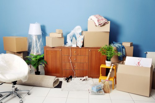 Kensington commercial move with packed office equipment and transport setup