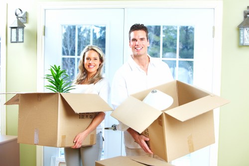 Boxes and household items prepared for a man with van removal service
