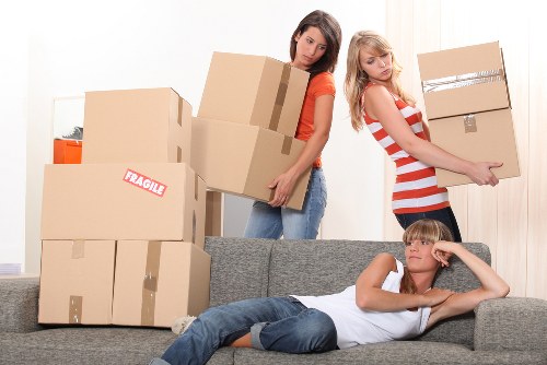 Secured items inside a removal van with straps and protective blankets